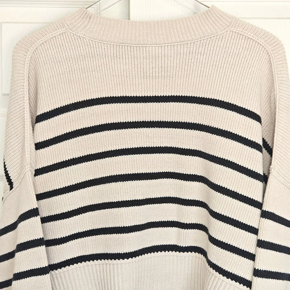Free People Easy Street Striped Crop Sweater Cream‎ Black Knit Womens Small